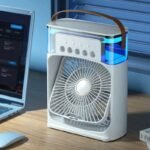 10 inch Portable Air Conditioner Fan Usb Electric Fan With Led Night Light, Fine Mist Water, And Humidifier Function Led Night Light Water Mist Mini Fan Cooler - Image 2
