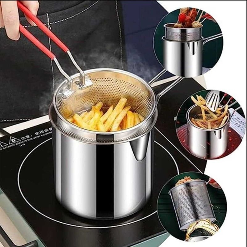 stainless-steel-deep-fryer-frying-pot-with-strainer-1-2l-capacity-28161-959 Stainless Steel Deep Fryer Frying Pot With Strainer 1.2L Capacity - Image 1