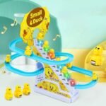 Duck Climbing Stairs Toy with Flashing Lights and Music On Off Button